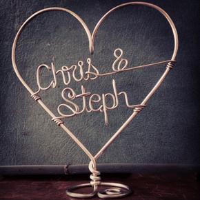 Custom copper wire cake topper by Amber Weaver.